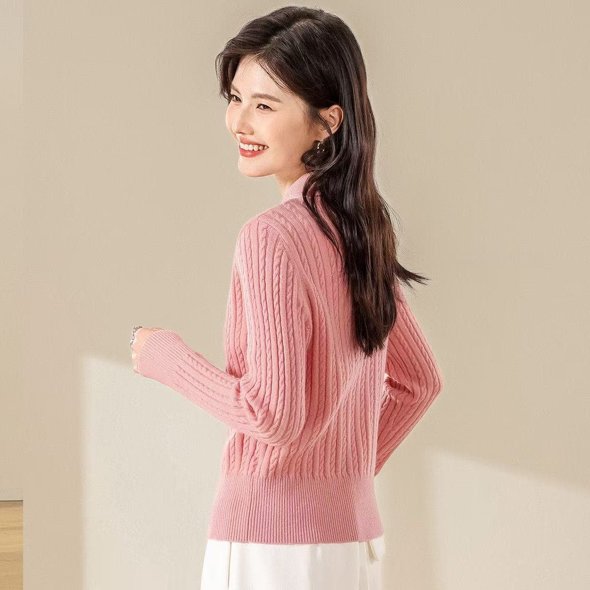 한 부서 패션 문예 캐주얼 니트 스웨터 색상 버클 다용도 신선함 연령 감소 품격 POLO 칼라 카디건 맨위 여성 상세 이미지 7