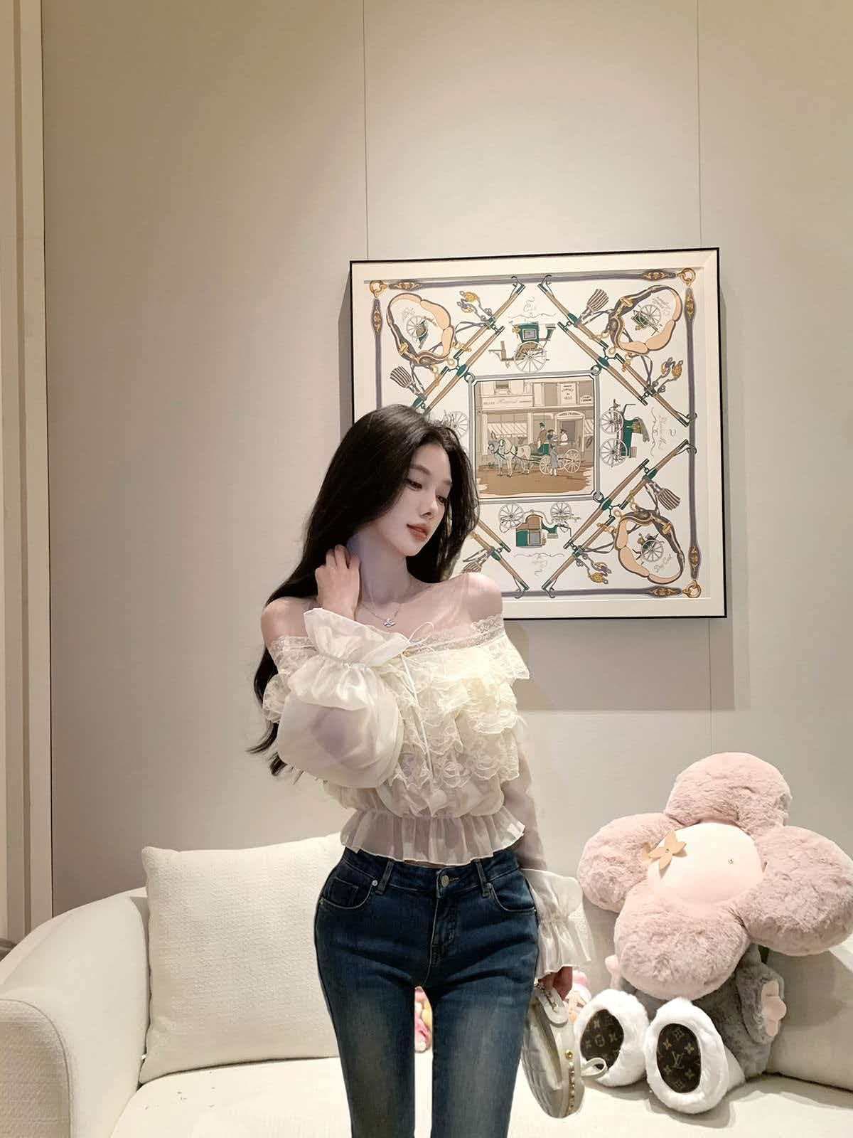 justqin 3 29 꽃 봉오리 휴일 새로운 여름 드레스 섹시함 오프숄더 맨위 슬림해 보이는 작은 셔츠 쉬폰 블라우스 이미지 2