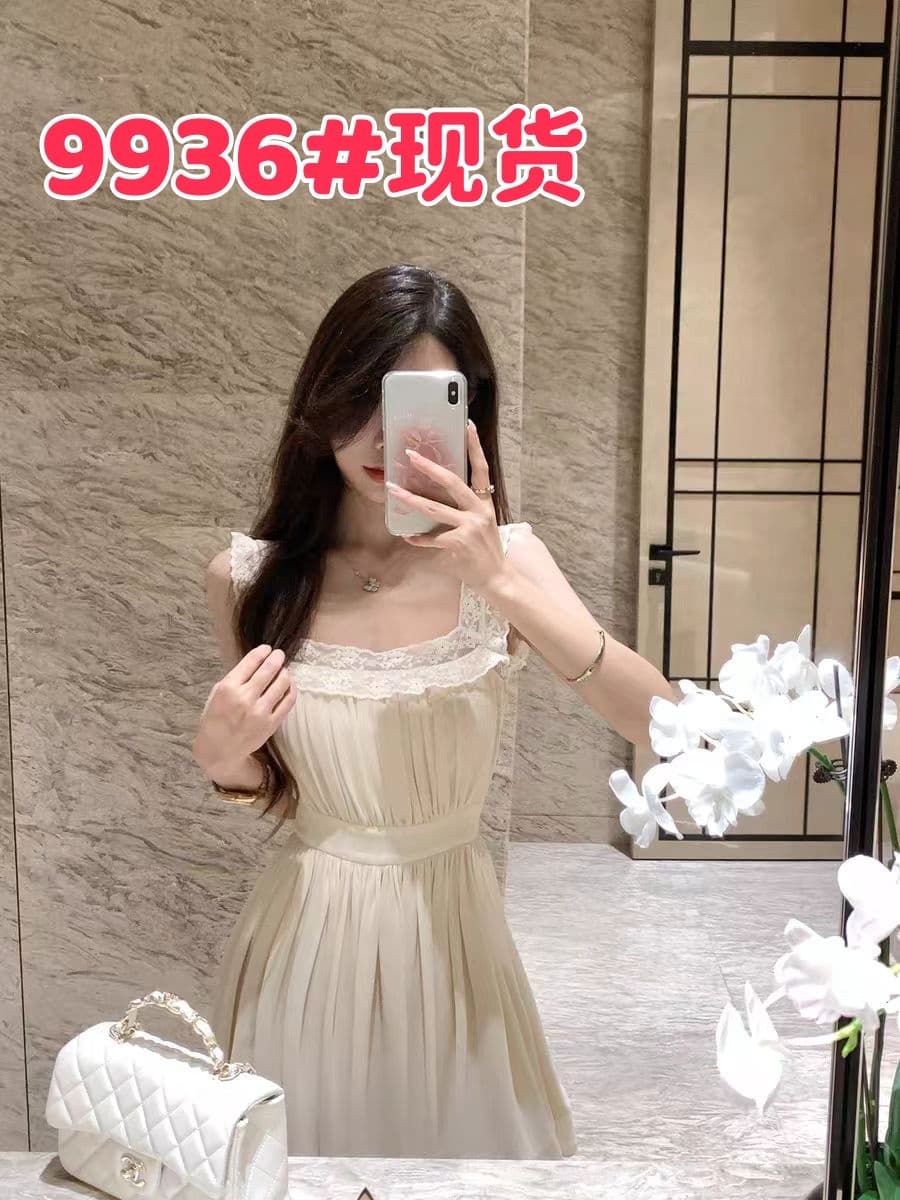 justqin 5 29 주간 켜기 꼬집기 허리 얇은 치마 2025 새로운 여름 드레스 광장 칼라 레이스 허리 수축 여성 드레스