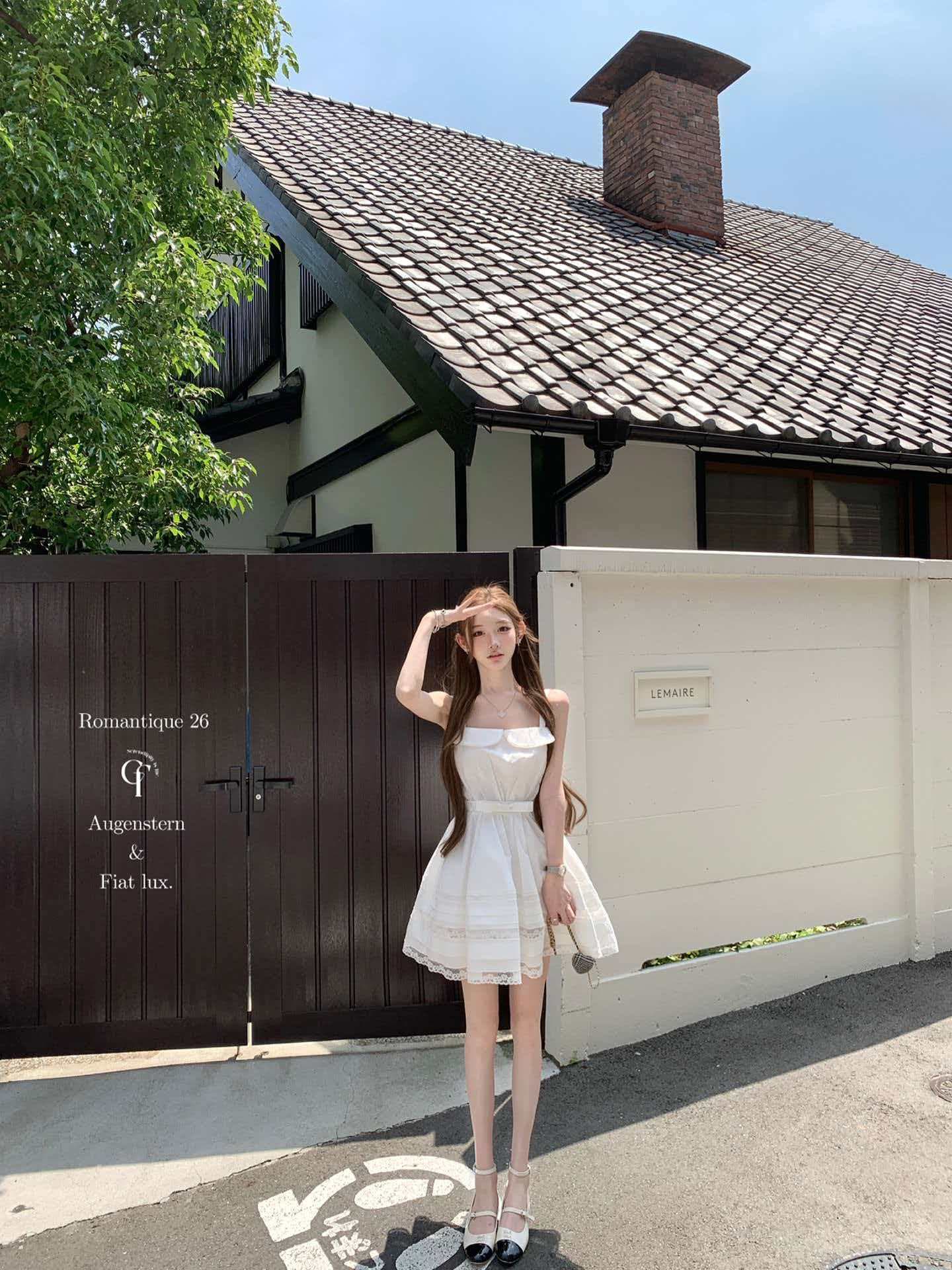 늦게 우산 우산 26 ss 플러그 웨이 빛 언어 jor a 작은 흰색 꽃 폴로 칼라 수공 자수 민소매 슬립 드레스 상세 이미지 1