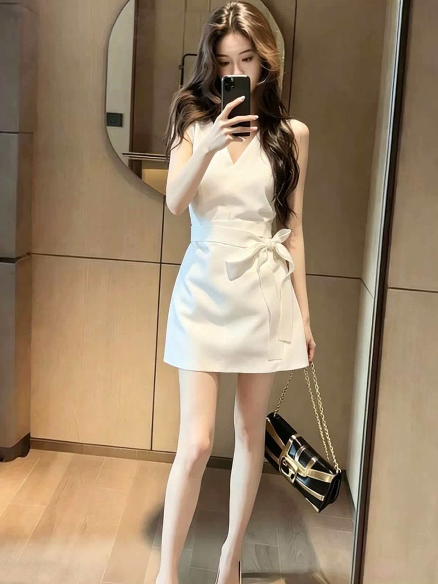 2026 새로운 고급 우아함 여성 드레스 여름 품격 슬림해 보이는 허리 수축 스트랩 연령 감소 소녀 A라인 스커트 이미지 3