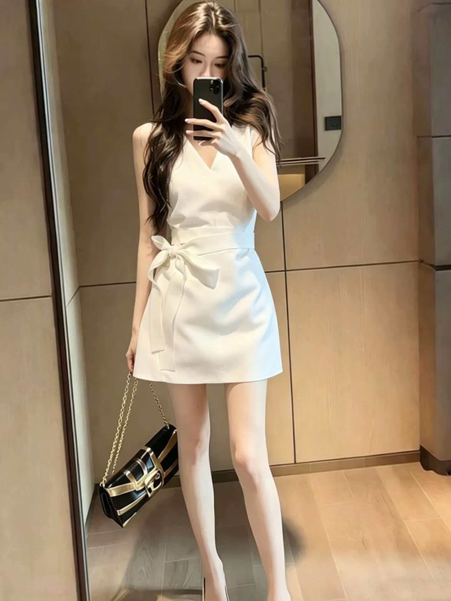 2026 새로운 고급 우아함 여성 드레스 여름 품격 슬림해 보이는 허리 수축 스트랩 연령 감소 소녀 A라인 스커트 상세 이미지 1