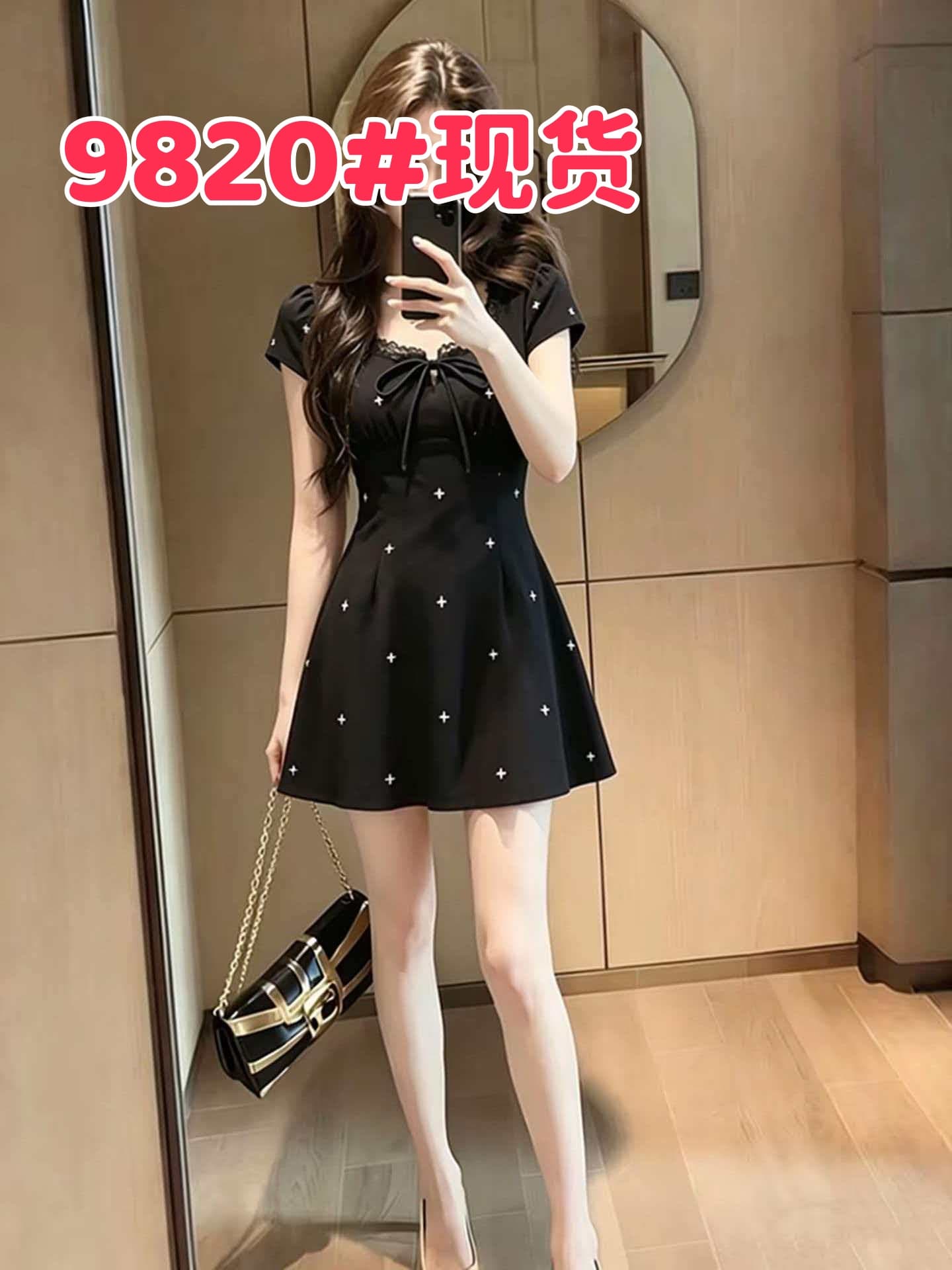 2026 새로운 레이스 조각 미니 스커트 고급 센스 나비 매듭 허리 수축 품격 작은 검은 드레스 달콤함 여성 드레스