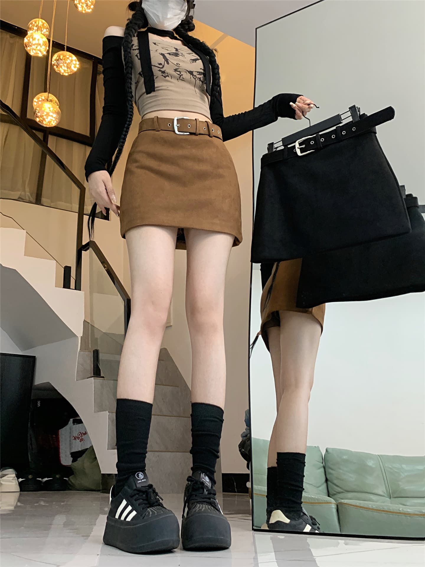 실사 아메리칸 스웨이드 원단 타이트 스커트 핫걸 반신 스커트 아름다움 라드. 색상 시스템 노출 방지 바지 다용도 한 마디 미니 스커트 상세 이미지 14
