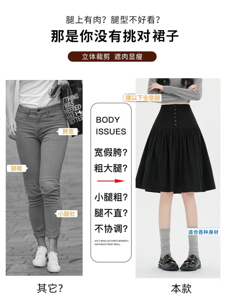 실사 한 부서 레트로 학원 스타일 단추 디자인 센스 패치워크 하이웨이스트 슬림해 보이는 다용도 한 마디 반신 스커트 상세 이미지 14