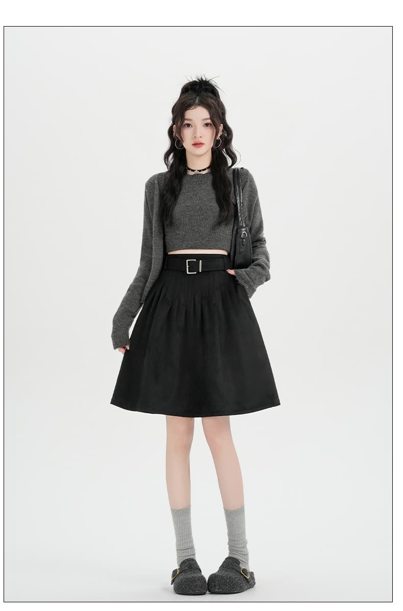 실사 한 부서 캐주얼 아름다움 라드. 브라운 스웨이드 원단 반신 스커트 레트로 고급 센스 다용도 한 마디 플리츠 스커트 상세 이미지 21