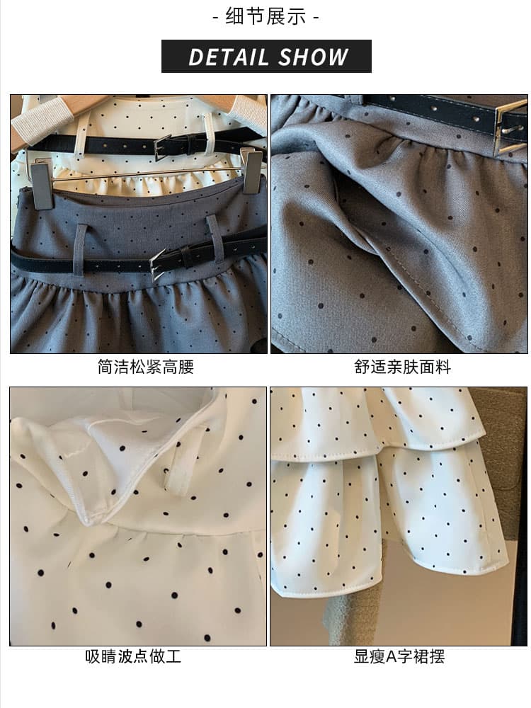 실사 봄 새로운 한국 스타일 핫걸 품격 반신 스커트 달콤함 도트 무늬 프릴 케이크 드레스 슬림해 보이는 퍼프 미니 스커트 상세 이미지 5