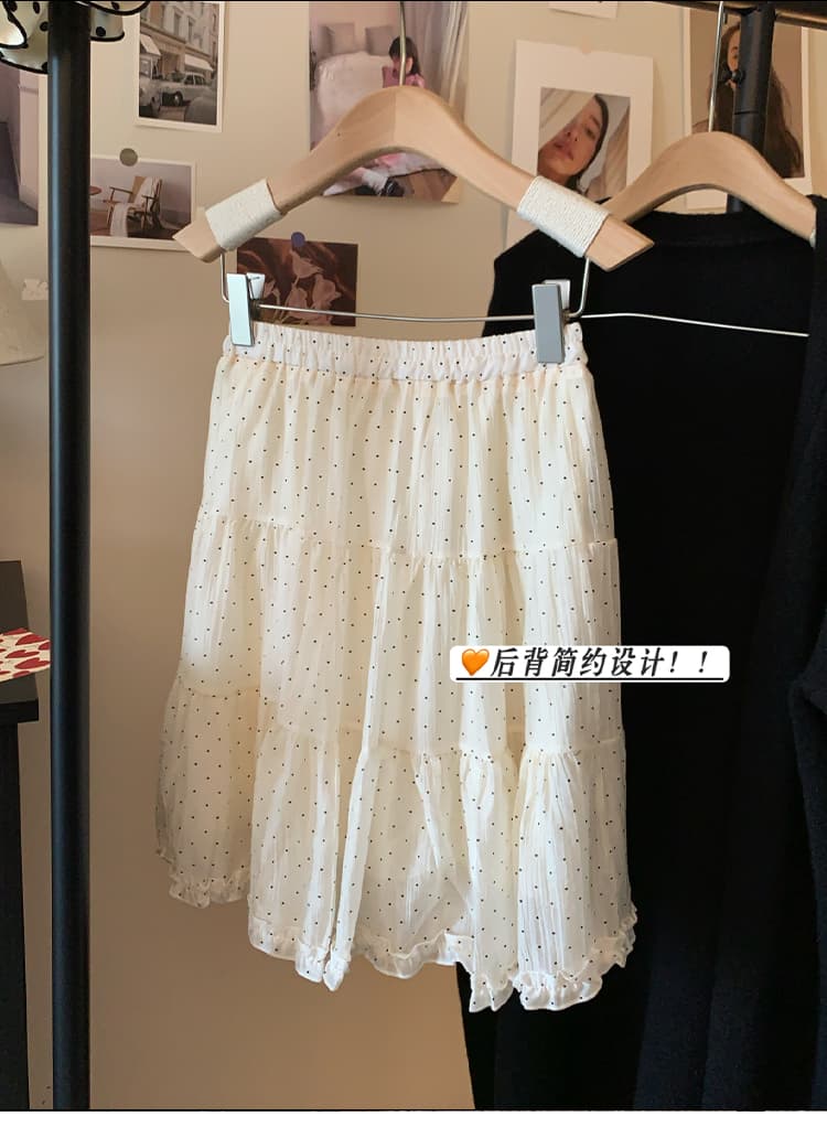 실사 한 부서 레트로 도트 무늬 반신 스커트 하이웨이스트 슬림해 보이는 A라인 스커트 프릴 패치워크 케이크 드레스 중간 스커트 상세 이미지 17