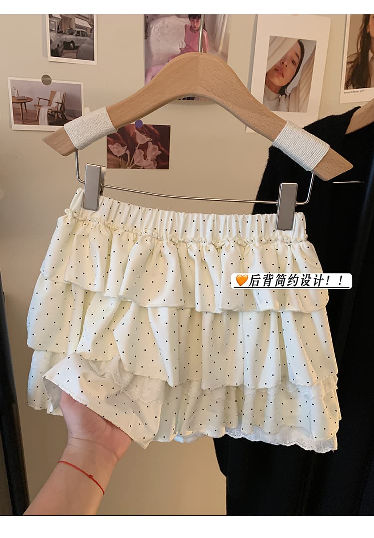 실사 한 부서 달콤함 소녀 레이스 레이스 패치워크 도트 무늬 케이크 드레스 하이웨이스트 슬림해 보이는 한 마디 퍼프 미니 스커트 상세 이미지 16