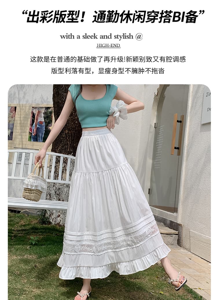 실사 봄 여름 화이트 레이스 레이스 자수 패치워크 프릴 중간 길이 반신 스커트 다용도 슬림해 보이는 A라인 스커트 상세 이미지 7