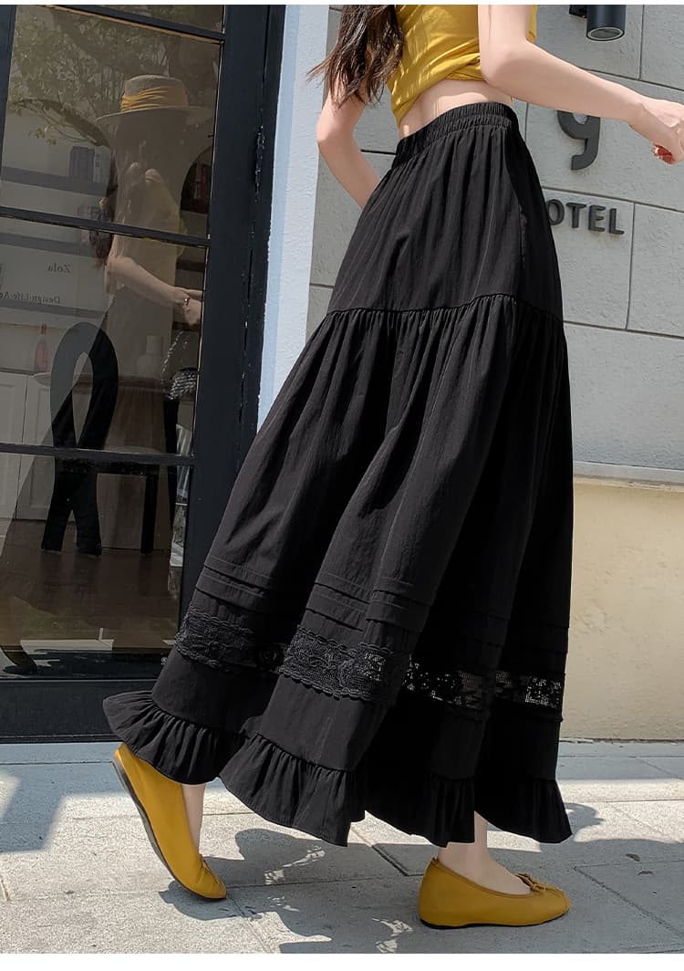 실사 봄 여름 화이트 레이스 레이스 자수 패치워크 프릴 중간 길이 반신 스커트 다용도 슬림해 보이는 A라인 스커트 상세 이미지 39