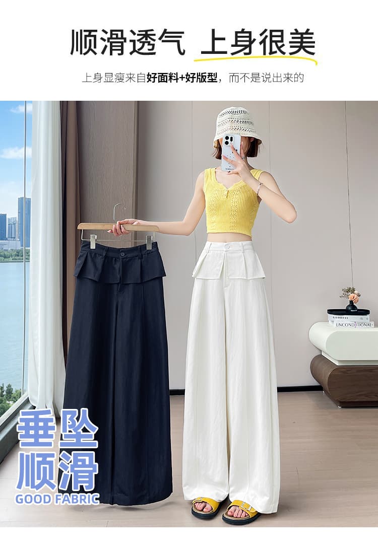 실사 한 부서 페이크 레이어드 스택 착용 캐주얼 와이드 레그 팬츠 2026 새로운 디자인 센스 레이스 플리츠 랩스커트팬츠 바지 긴 바지 상세 이미지 15