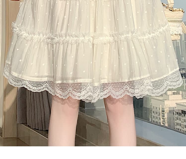 실사 발레 바람 프릴 레이스 레이스 케이크 반신 스커트 여성 한 부서 분위기 센스 슬림해 보이는 작은 키 중간 스커트 상세 이미지 38