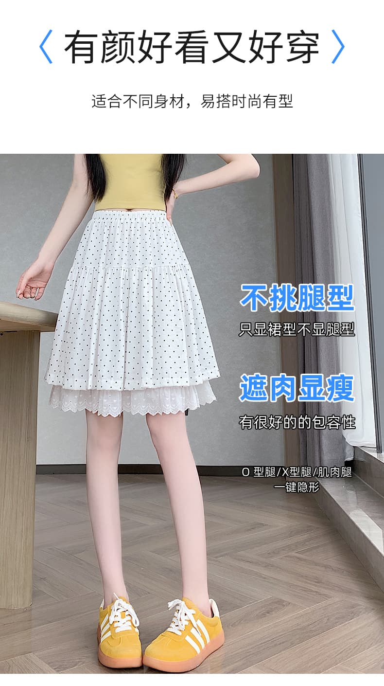 실사 프랑스식 달콤한 스타일 도트 무늬 레이스 레이스 반신 스커트 여성 하이웨이스트 슬림해 보이는 케이크 드레스 한 마디 퍼프 중간 스커트 상세 이미지 14