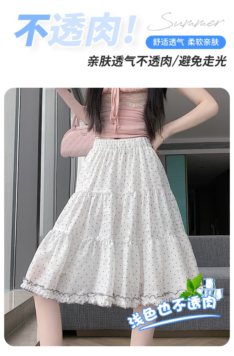 실사 한 부서 핑크색 부드러운 프릴 도트 무늬 반신 스커트 여성 하이웨이스트 슬림해 보이는 한 마디 중간 스커트 퍼프 케이크 드레스 상세 이미지 8