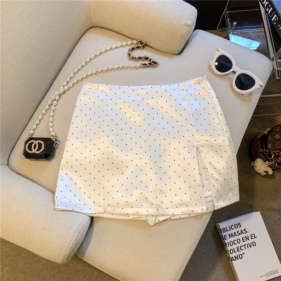 실사 새틴 레트로 도트 무늬 트임 반신 스커트 타이트 스커트 여성 2026 봄 여름 하이웨이스트 노출 방지 한 마디 치마바지 이미지 5