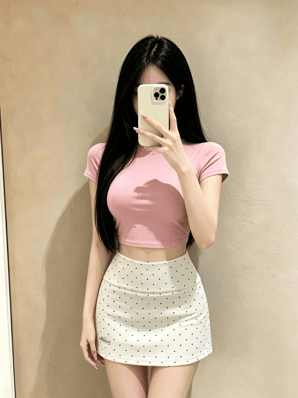 실사 핫걸 패션 다용도 도트 무늬 반신 스커트 여성 하이웨이스트 슬림해 보이는 측면 트임 미니 스커트 타이트 스커트 한 마디 치마바지 상세 이미지 2