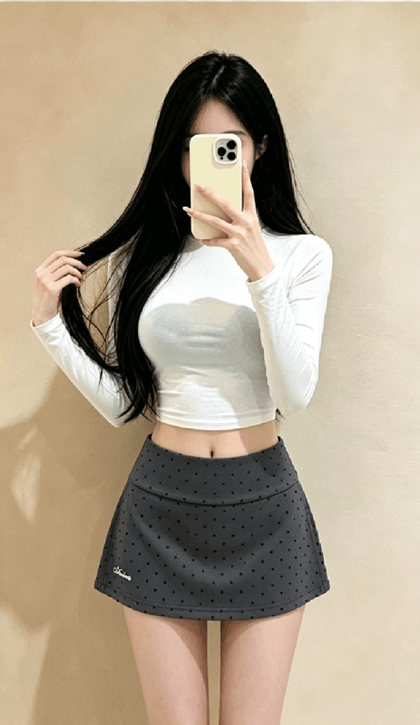 실사 핫걸 패션 다용도 도트 무늬 반신 스커트 여성 하이웨이스트 슬림해 보이는 측면 트임 미니 스커트 타이트 스커트 한 마디 치마바지 상세 이미지 3