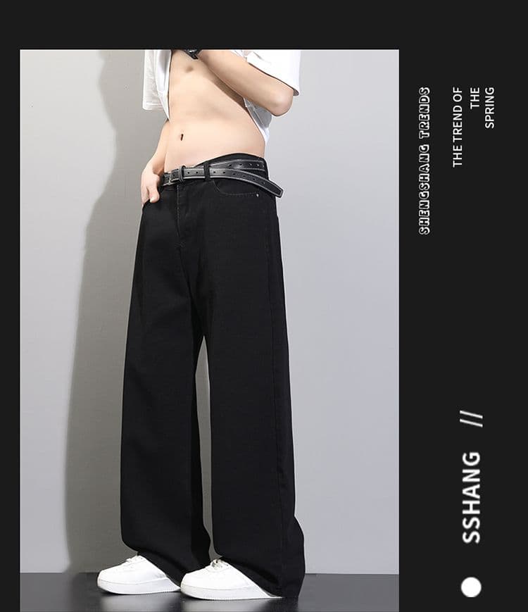 사계절 워시 물 바닥 청소 남성 청바지 레트로 항구 바람 루즈핏 스트레이트 트렌드 다용도 바지 와이드 레그 팬츠 긴 바지 상세 이미지 16