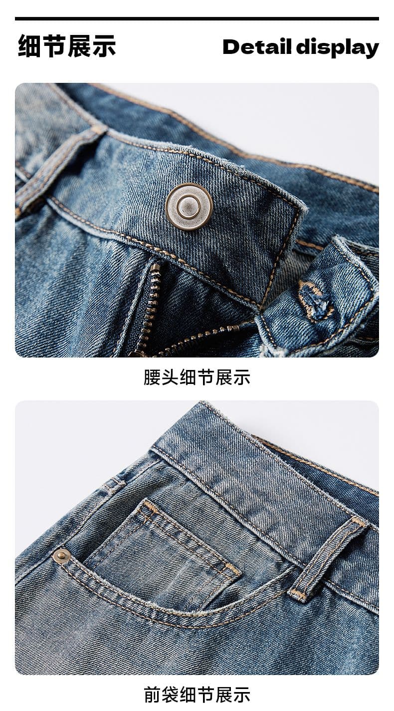 아메리칸 레트로 찢어진 부분 넓은 다리 청바지 남자 여름 얇은 스타일 루즈핏 스트레이트 높음 거리 악당 잘 생긴 워싱 캐주얼 긴 바지 상세 이미지 13