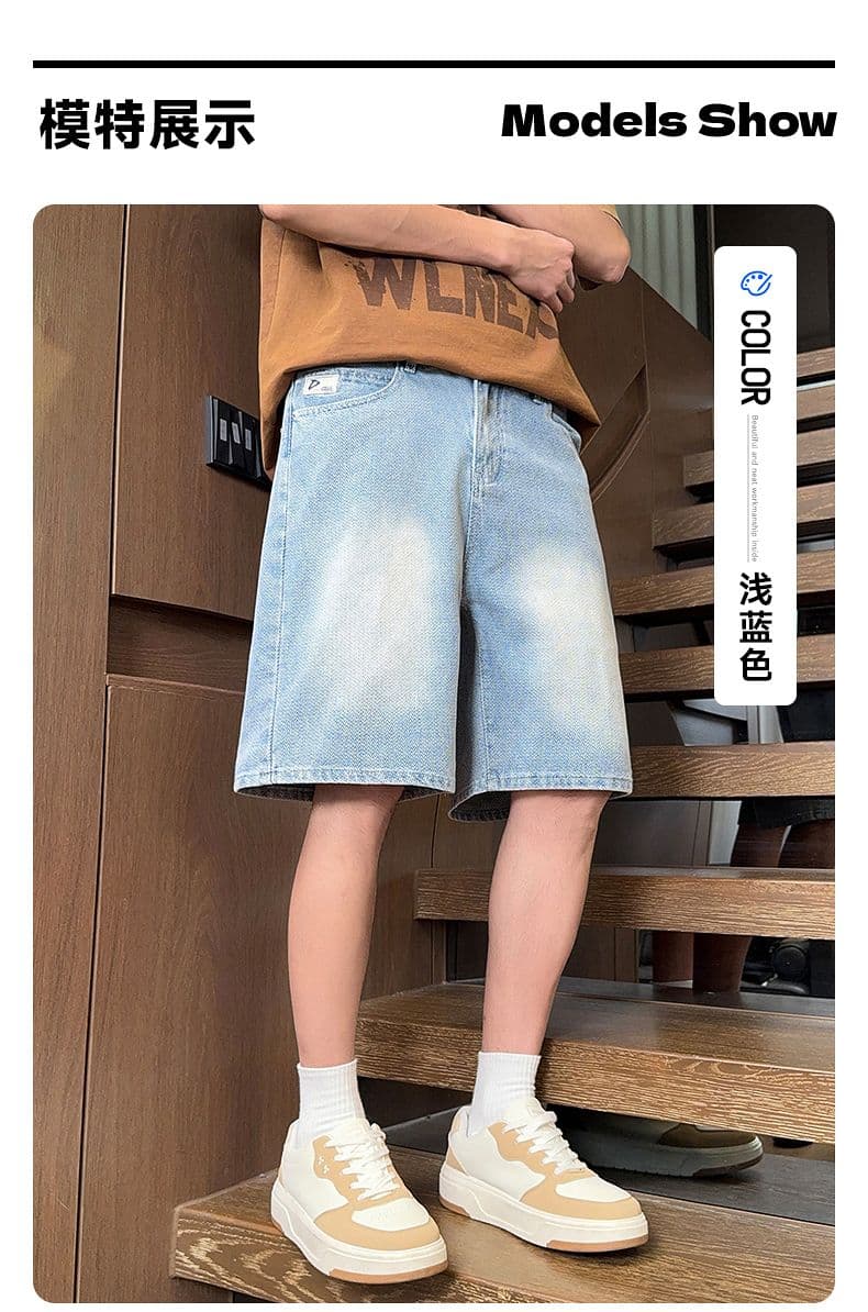 별이 빛나는 하늘 곡물 데님 반바지 남자 2026 여름 새로운 루즈핏 스트레이트 오부 바지 조수 브랜드 넓은 다리가 짧다. 바지 다용도 바지 상세 이미지 7