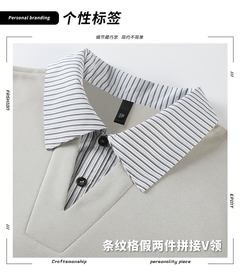 2026 여름 새로운 남성 반팔 POLO 셔츠 페이크 레이어드 체크무늬 패치워크 V넥 루즈핏 맨위 캐주얼 소년 상세 이미지 8