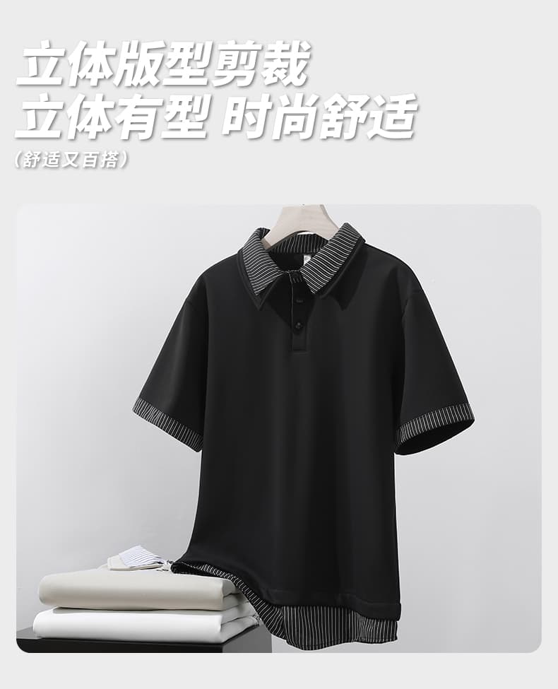2026 여름 새로운 남성 반팔 POLO 셔츠 페이크 레이어드 체크무늬 패치워크 패션 루즈핏 맨위 캐주얼 남자 상세 이미지 12