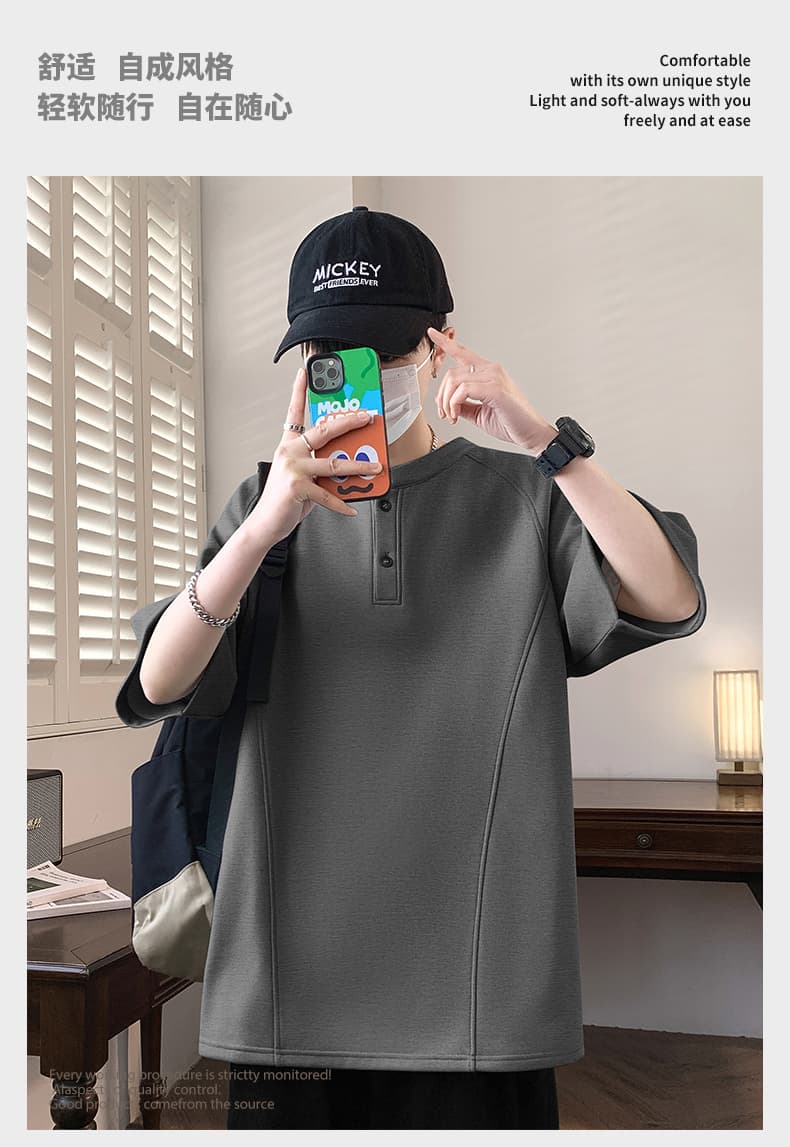 2026 여름 새로운 남성 반팔 티셔츠 루즈핏 헨리 칼라 polo 맨위 트렌드 다용도 캐주얼 남자 동정 상세 이미지 14