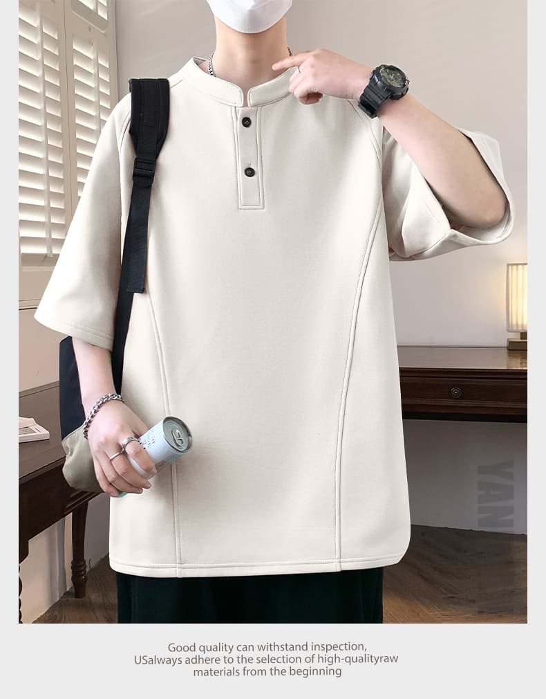 2026 여름 새로운 남성 반팔 티셔츠 루즈핏 헨리 칼라 polo 맨위 트렌드 다용도 캐주얼 남자 동정 상세 이미지 25