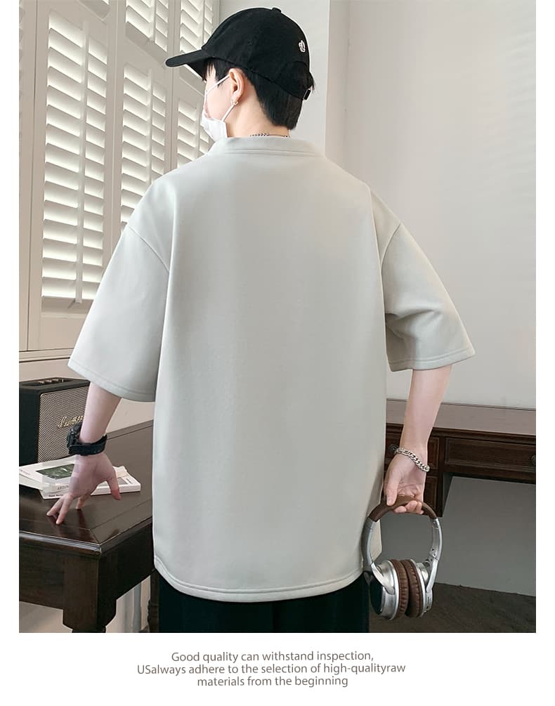 2026 여름 새로운 남성 반팔 티셔츠 루즈핏 라운드 넥 배색 맨위 트렌드 다용도 캐주얼 소년 동정 상세 이미지 16