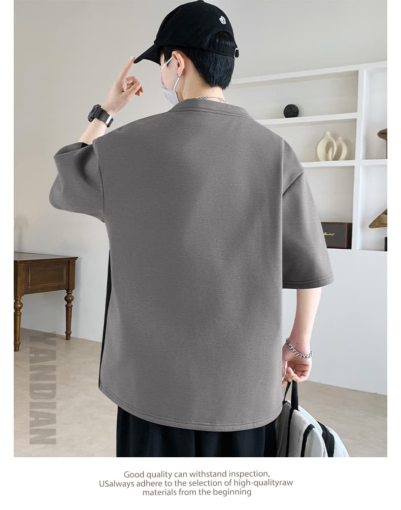 2026 여름 새로운 남성 반팔 티셔츠 루즈핏 라운드 넥 배색 맨위 트렌드 다용도 캐주얼 소년 동정 상세 이미지 22