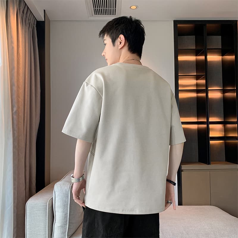2026 여름 새로운 남성 반팔 티셔츠 루즈핏 라운드 넥 맨위 패션 트렌드 다용도 캐주얼 소년 동정 이미지 5