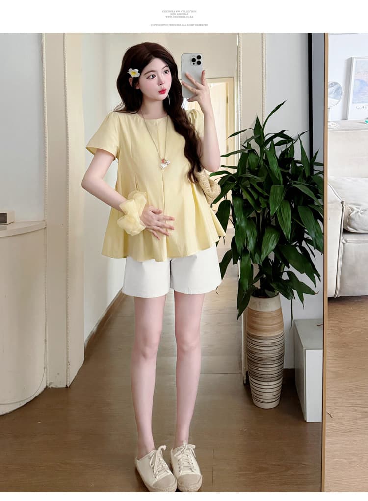 여름 실사 새로운 프랑스식 임산부 작은 셔츠 귀여운 연령 감소 루즈핏 편안함 인형 셔츠 빅 사이즈 여성 의류 상세 이미지 15