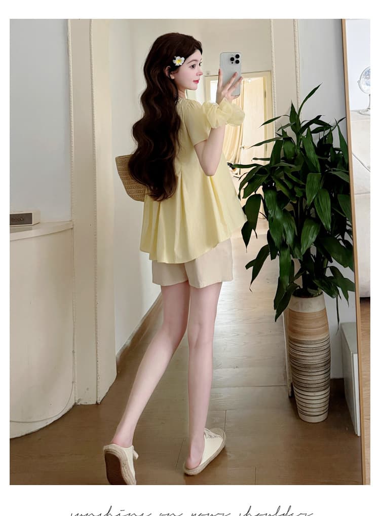 여름 실사 새로운 프랑스식 임산부 작은 셔츠 귀여운 연령 감소 루즈핏 편안함 인형 셔츠 빅 사이즈 여성 의류 상세 이미지 18