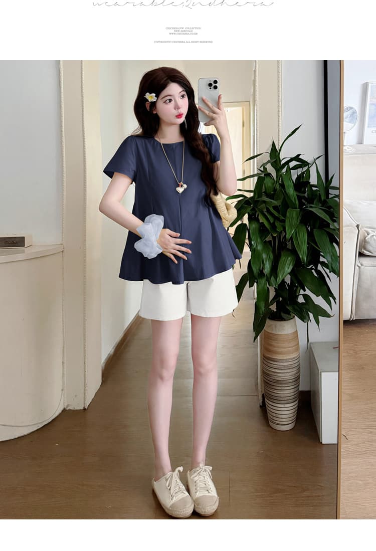 여름 실사 새로운 프랑스식 임산부 작은 셔츠 귀여운 연령 감소 루즈핏 편안함 인형 셔츠 빅 사이즈 여성 의류 상세 이미지 29