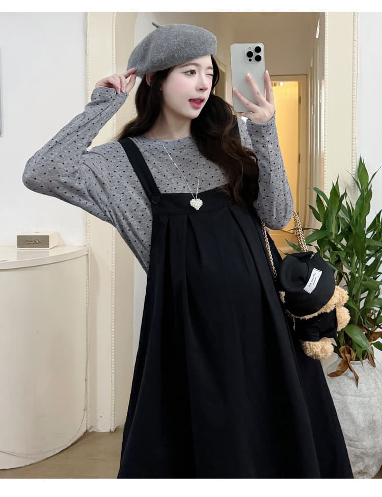 실사 새로운 지금 이른 봄 한 부서 달콤함 연령 감소 루즈핏 멜빵 스커트 다용도 도트 무늬 임산부 세트 상세 이미지 22
