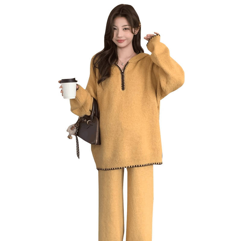 새로운 실사 지금 2025 느긋한 바람 미니멀리즘 루즈핏 니트 디자인 섹션 스웨터 가을 겨울 임산부 세트 이미지 6