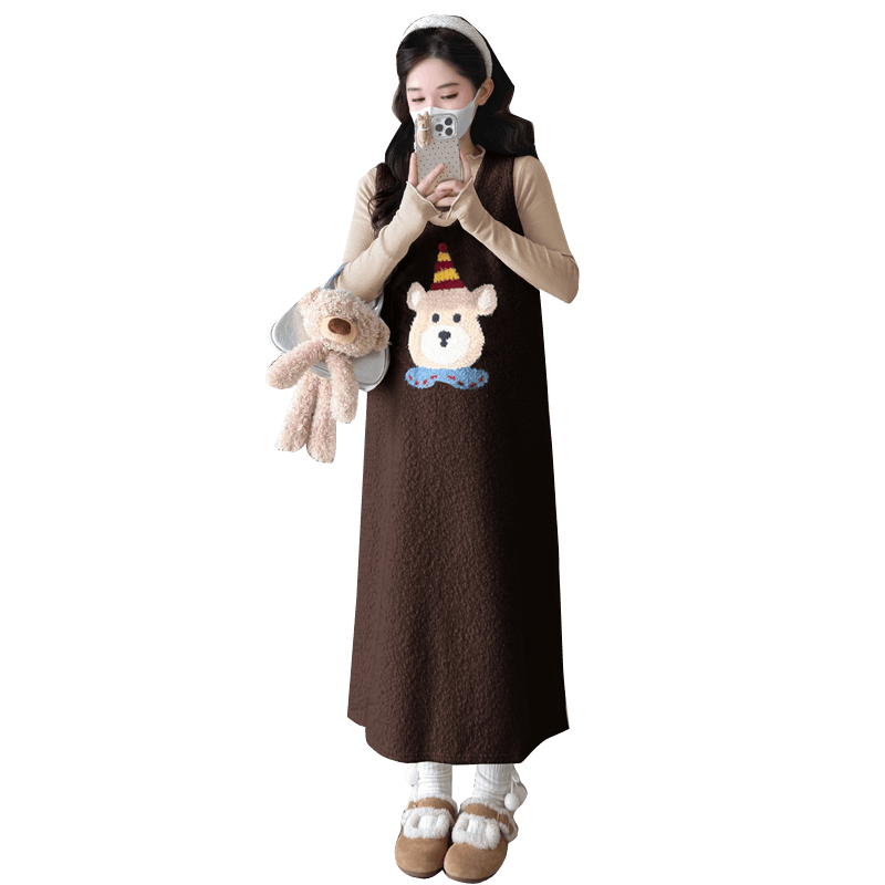 실사 새로운 가을 겨울 2025 외국 가스 프랑스식 매운맛 엄마 장난기 넘치는 연령 감소 트임 조끼 스커트 출산 착용 투피스 세트 이미지 5