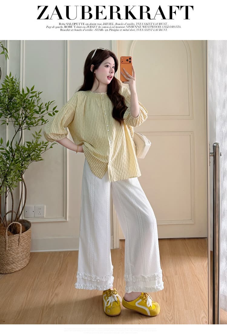 실사 새로운 여름 세련된 외국 가스 루즈핏 확실하지 않음 임신 한 얇고 가벼운 임산부 셔츠 질감 레이스 바지 상세 이미지 15