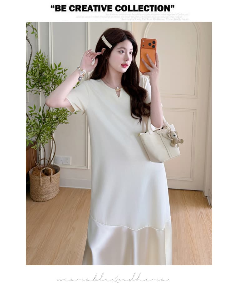 지금 실사 새로운 여름 프랑스식 그는 벤 바람 표지 고기 슬림해 보이는 패치워크 인어 꼬리 반팔 출산 착용 드레스 상세 이미지 23