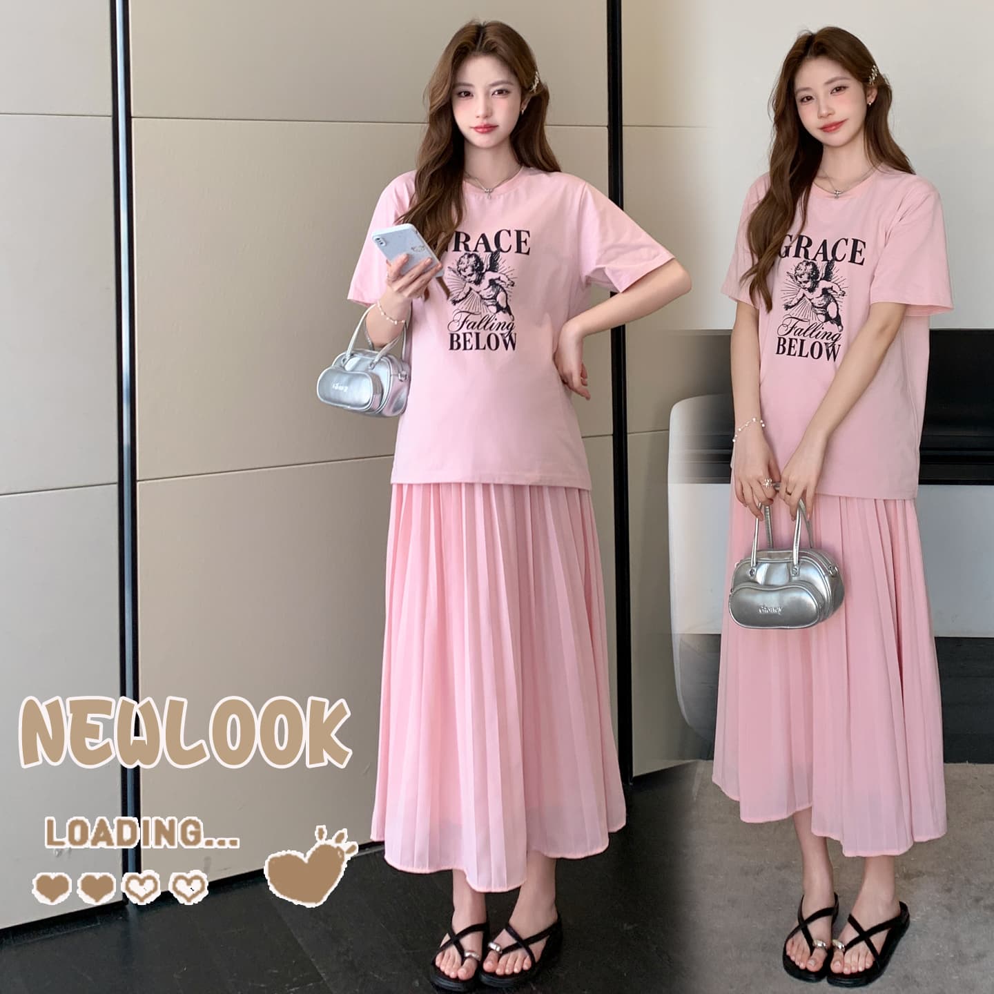 여름 새로운 실사 한 부서 느긋한 바람 다용도 루즈핏 패션 프린트 반팔 수 있습니다. 조정 임산부 반신 스커트 이미지 3