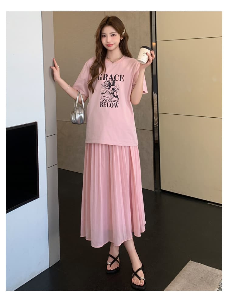 여름 새로운 실사 한 부서 느긋한 바람 다용도 루즈핏 패션 프린트 반팔 수 있습니다. 조정 임산부 반신 스커트 상세 이미지 18
