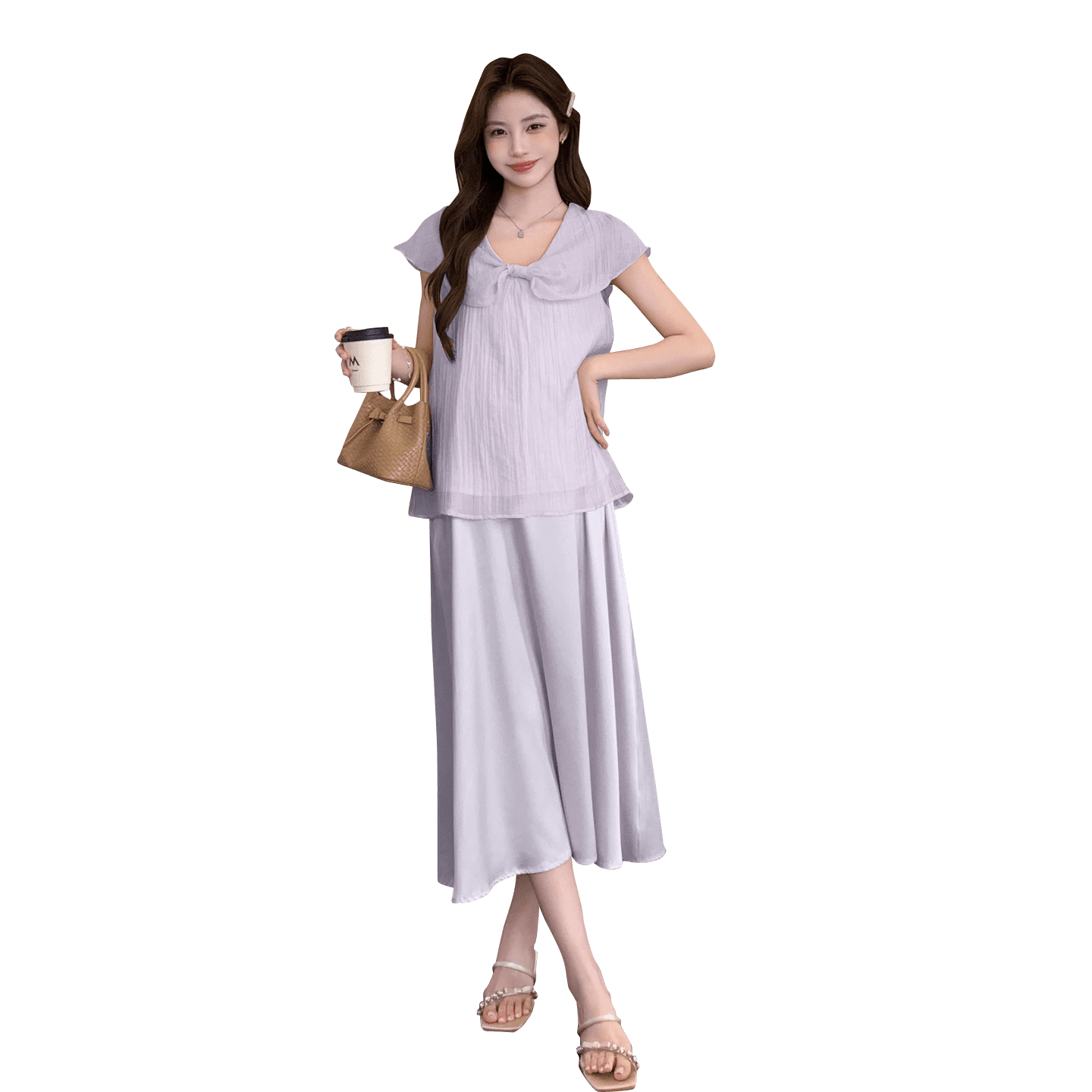 실사 지금 여름 새로운 한 부서 착용 가져 가라. 트렌디 엄마 연령 감소 패션 장난기 넘치는 출산 착용 투피스 세트 이미지 6