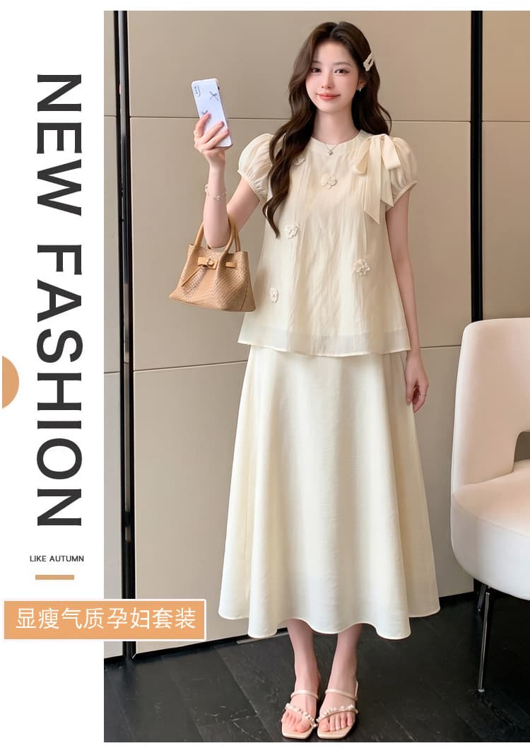 지금 새로운 여름 착용 가져 가라. 작은 청신 부드러운 품격 새틴 슬립 드레스 작은 꽃 임산부 셔츠 투피스 세트 상세 이미지 1