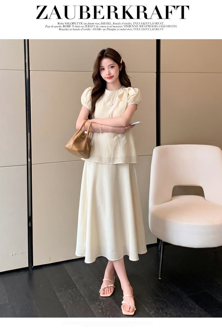 지금 새로운 여름 착용 가져 가라. 작은 청신 부드러운 품격 새틴 슬립 드레스 작은 꽃 임산부 셔츠 투피스 세트 상세 이미지 17