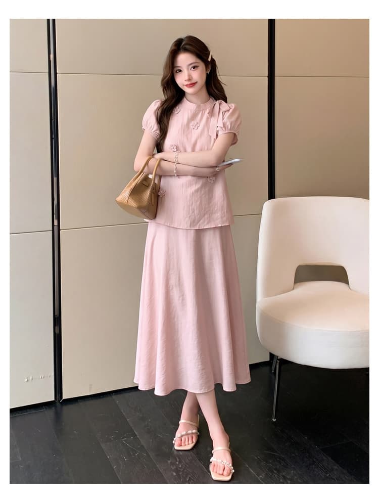 지금 새로운 여름 착용 가져 가라. 작은 청신 부드러운 품격 새틴 슬립 드레스 작은 꽃 임산부 셔츠 투피스 세트 상세 이미지 19