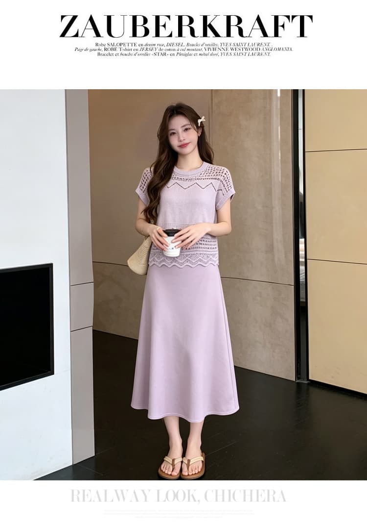 여름 보헤미안 바람 홀로우 아웃 자수 반팔 니트 스웨터 여성 여름 프랑스식 품격 출산 착용 투피스 세트 상세 이미지 25