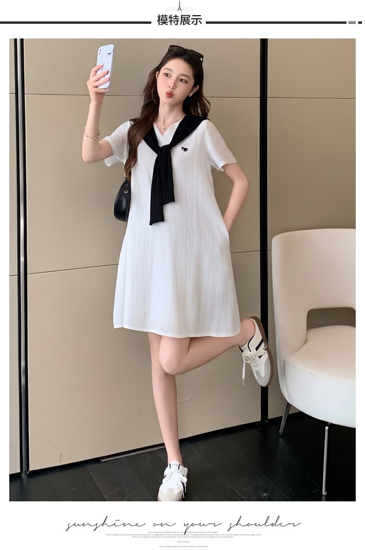 실사 새로운 여름 한 부서 프랑스식 출퇴근 바람 숄 면 린넨 편안함 통기성 출산 착용 드레스 상세 이미지 9