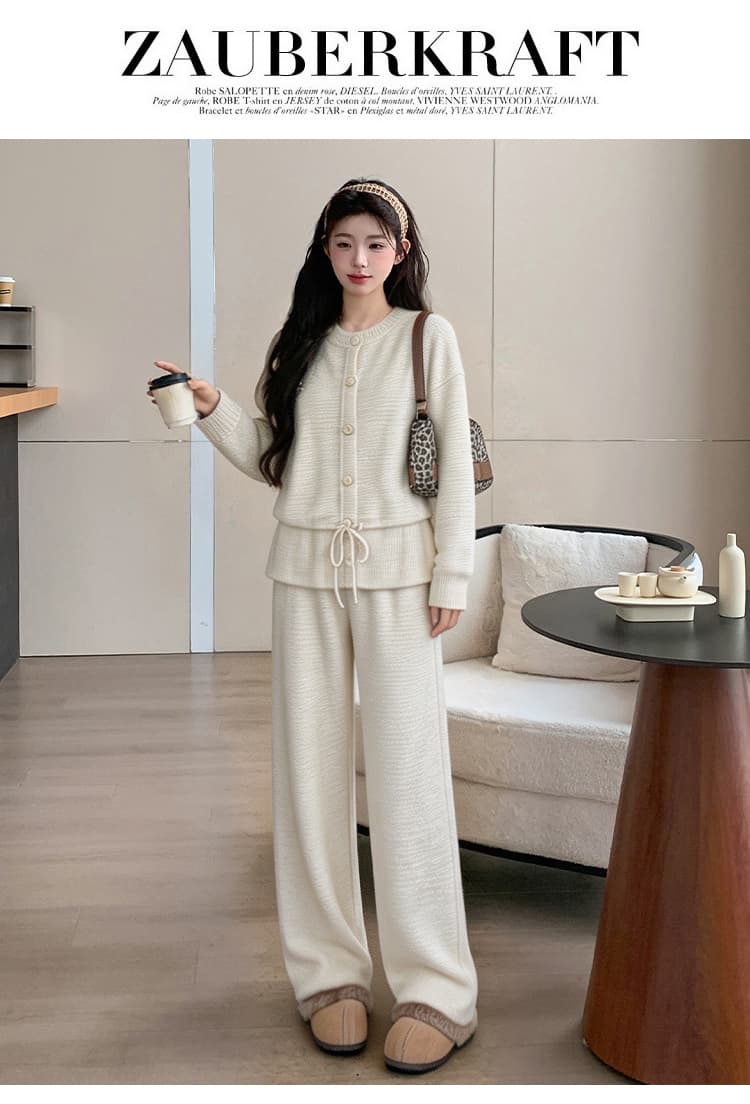 가을 겨울 신제품 임산부 클래식 레트로 스트라이프 배색 레이스업 디자인 와이드 레그 팬츠 니트 스웨터 루즈핏 세트 상세 이미지 18