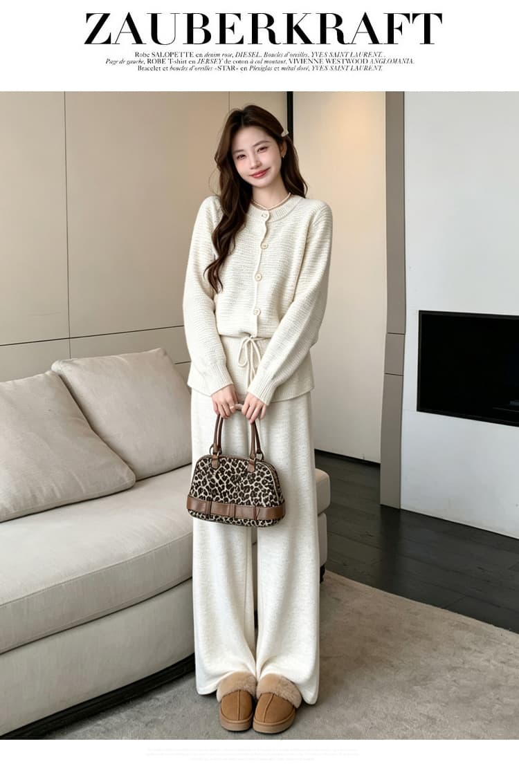 가을 겨울 신제품 임산부 클래식 레트로 스트라이프 배색 레이스업 디자인 와이드 레그 팬츠 니트 스웨터 루즈핏 세트 상세 이미지 14